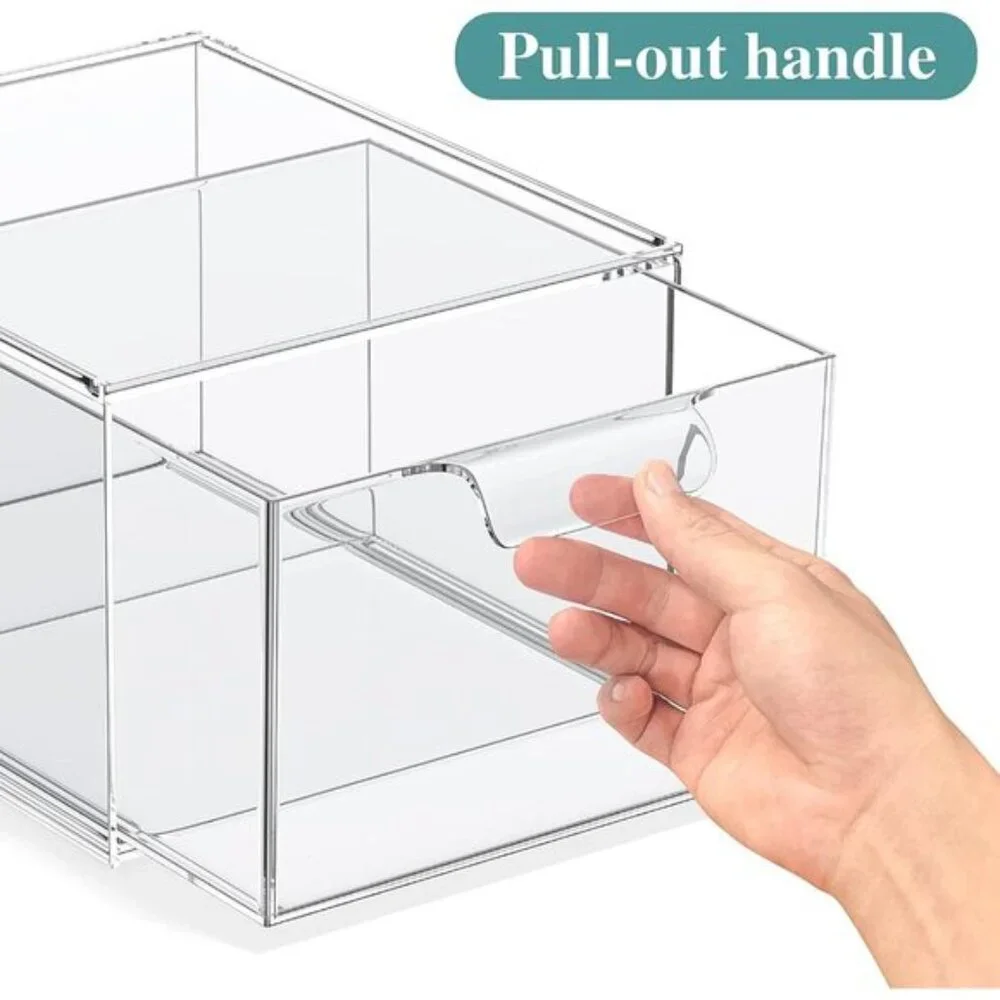 New 2-Pack Stackable Clear Makeup Organizer Drawers for Vanity & Pantry